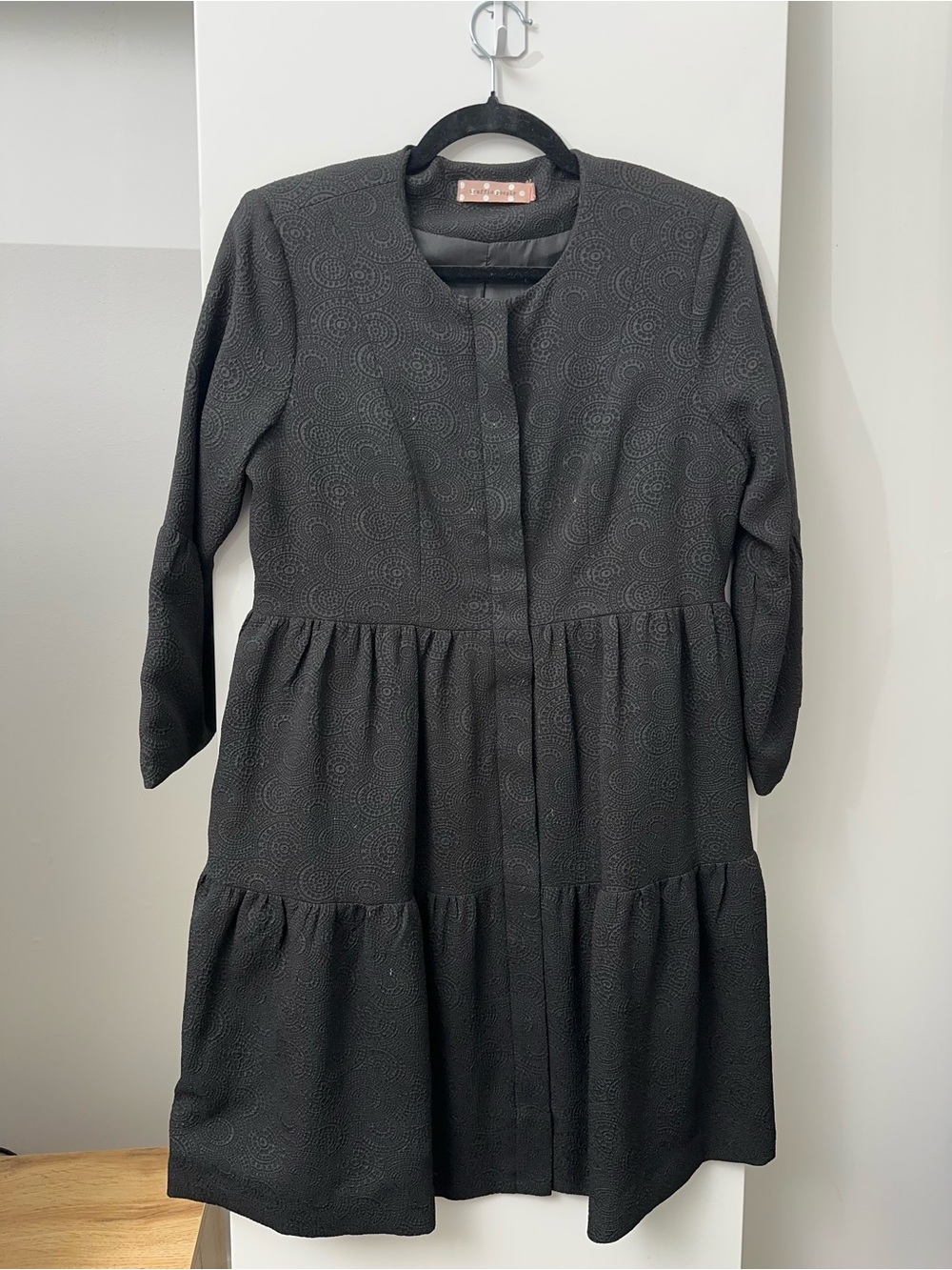 Tonal Jacquard tiered Mini Dress Coat Dark Romantic Babydoll cottagecore